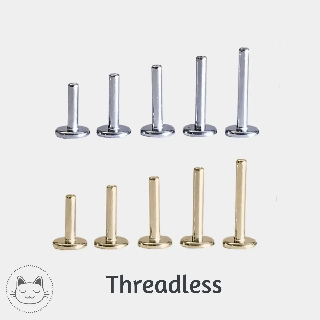 ASTM F136 titanium threadless labret laid flat with interchangeable pins